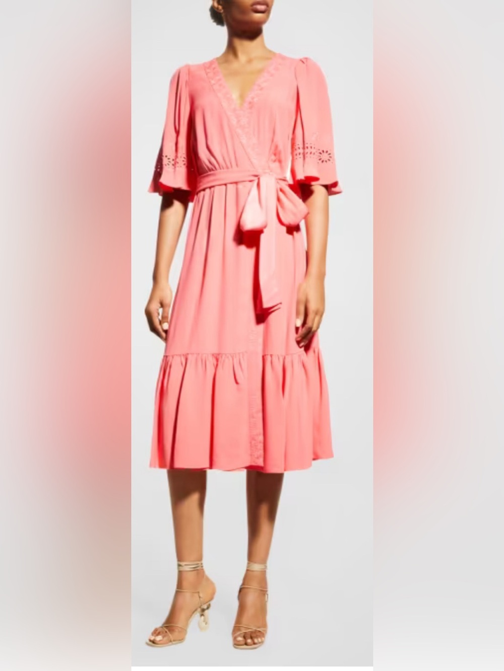 Kobi Halperin Elaine Pink Eyelet Wrap Dress – Size S